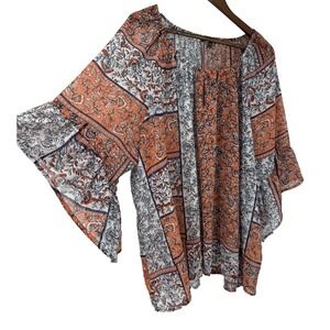 Como Black Sheer Tunic Blouse Bell Sleeve 22/24 Patchwork Cottagecore flowy